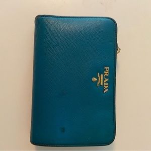 Prada wallet small, greenish blue